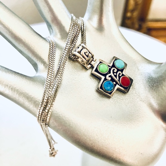 Vintage Silver Stone Cross Necklace - Picture 2 of 12